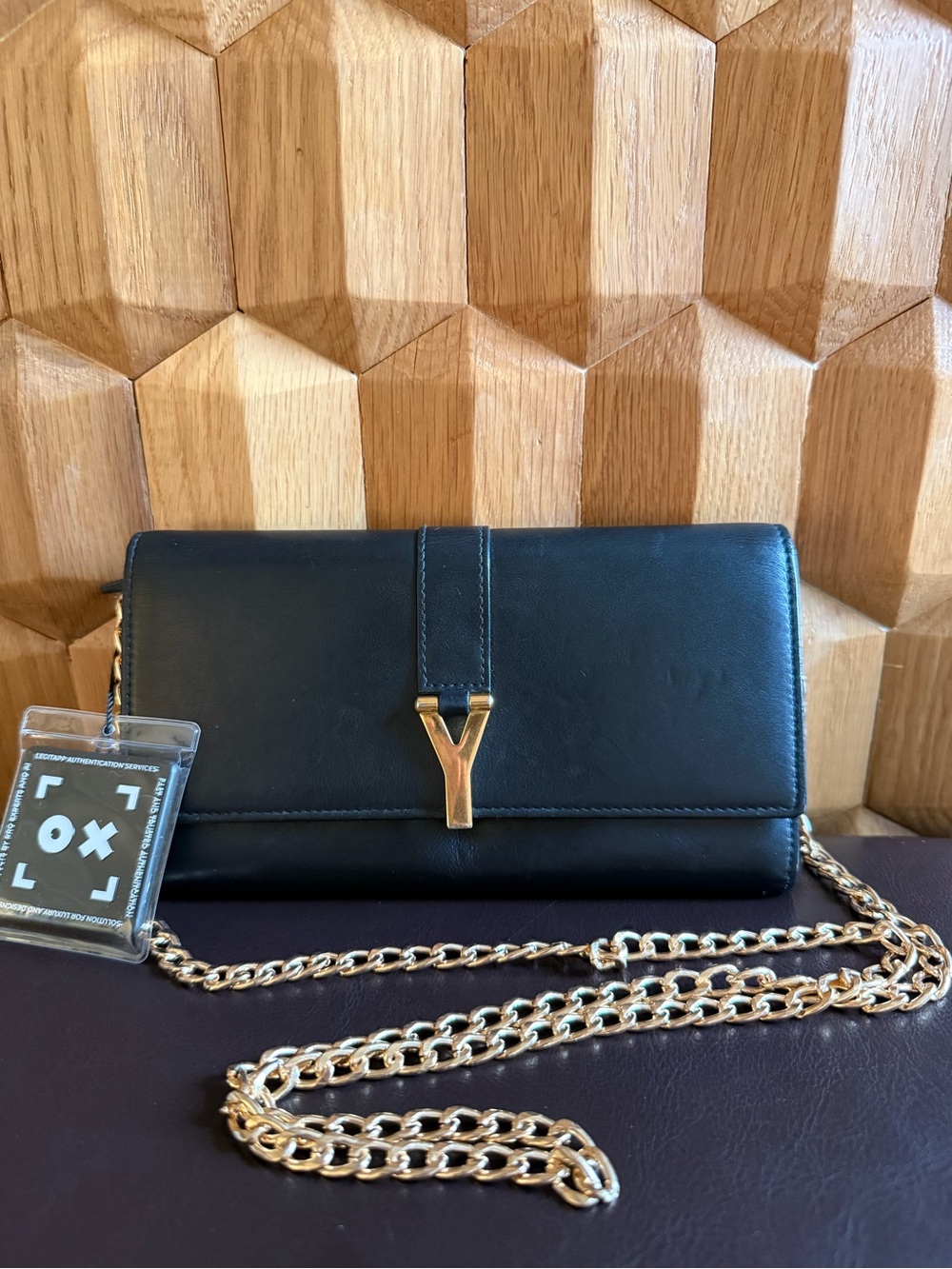 YSL Black Leather Y-Clasp Wallet